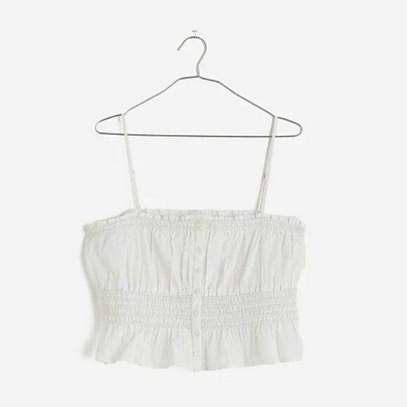 Madewell Smocked Button-Front Top in white Poplin New without tags - Picture 6 of 10